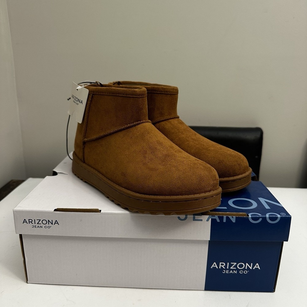 Arizona Jean Co Slater Tan Ankle Boots Womens Size 8 Medium Faux Suede New NWT